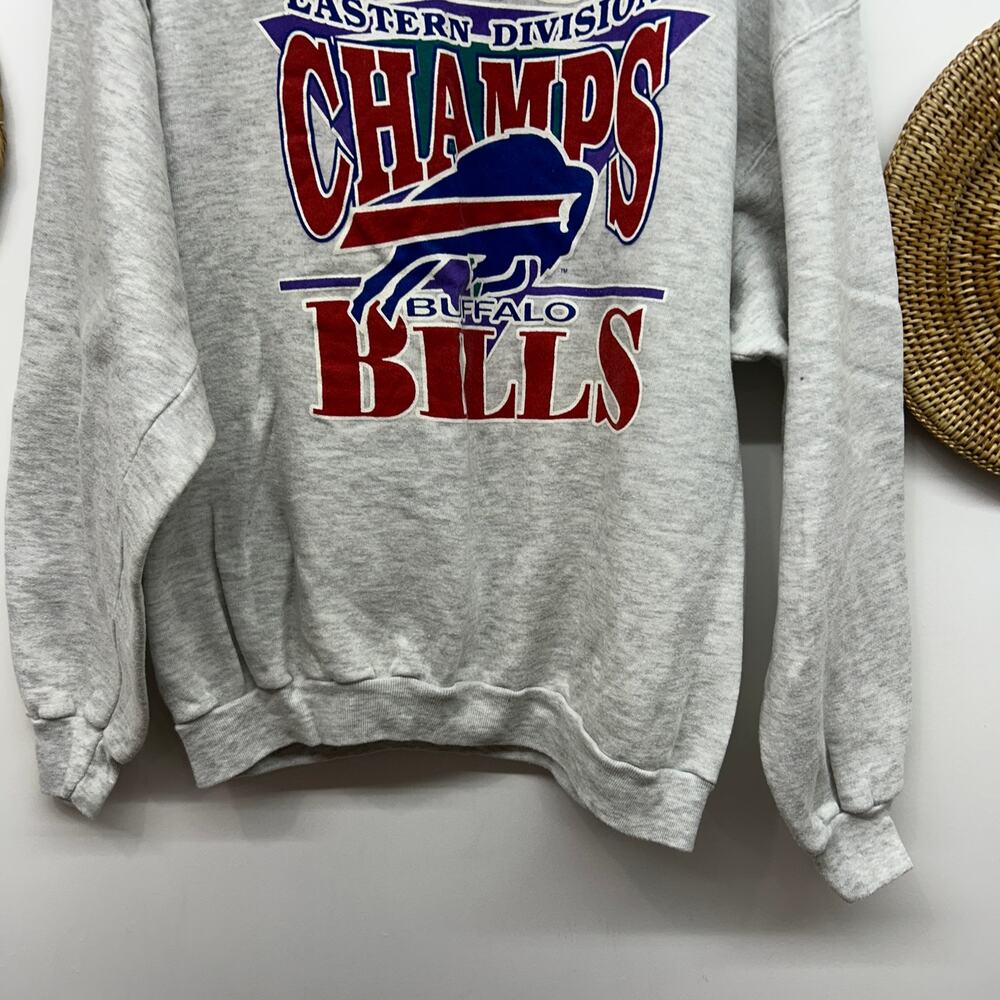 Vintage 90s Buffalo Bills 1990 AFC Champs Crew Neck Sweatshirt Mens XXL Gray - Picture 5 of 8